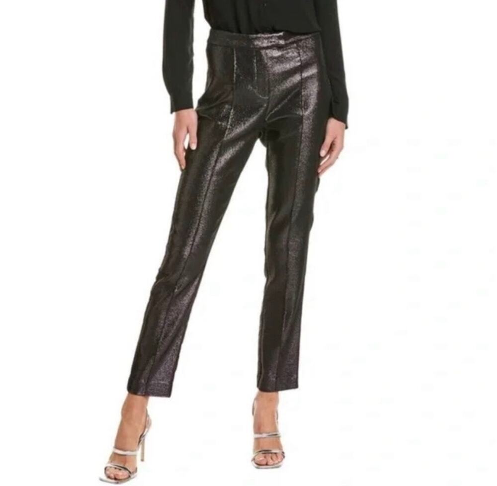 Ramy Brook NY Women's Saylor Slim Dress Trousers Pants in Zinc Metallic Size 10